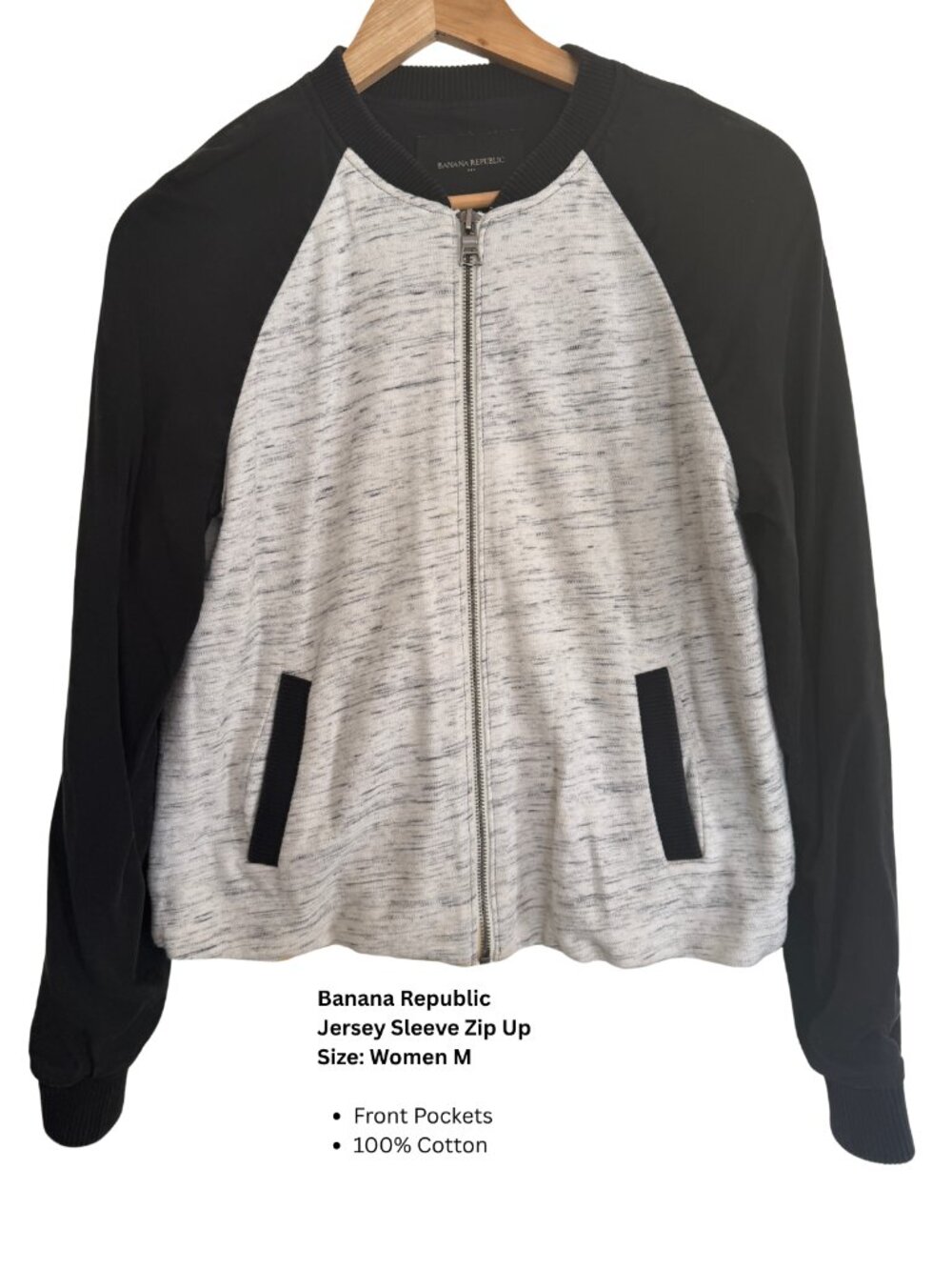Banana Republic Women’s Colorblock Bomber Sweater Jacket Black & Gray Size M